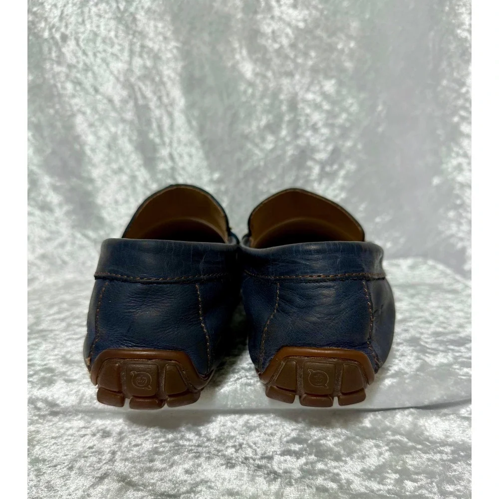 Born Mens Size 10 Navy Blue Soft Leather Driving Loafers Moc Toe Slip On Shoes